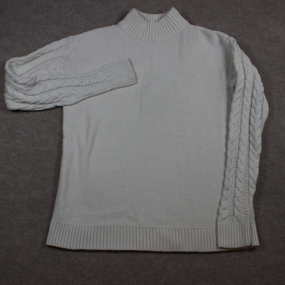 Michael Kors Womens Cream Cable Knit Sleeve Mock Neck Sweater White Medium
